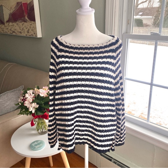 Weekend Max Mara Navy Blue and White Striped Chunky Knit Sweater M‎ - Picture 1 of 5